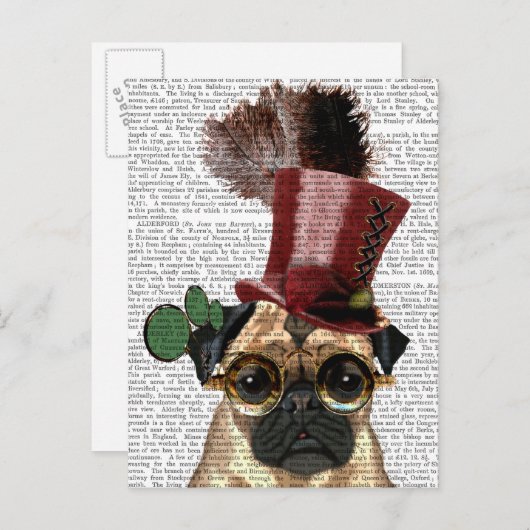 Mops mit Steampunk Art-Spitzenhut Postkarte (Vorne/Hinten)