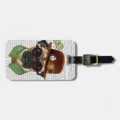 Mops mit Steampunk Bowler Hat Gepäckanhänger (Vorderseite horizontal)