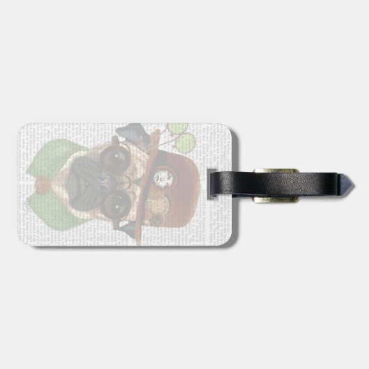 Mops mit Steampunk Bowler Hat Gepäckanhänger (Rückseite horizontal)
