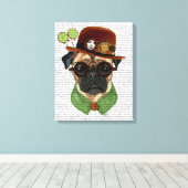 Mops mit Steampunk Bowler Hat Leinwanddruck (Insitu (Holzboden))