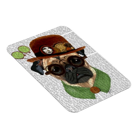 Mops mit Steampunk Bowler Hat Magnet (Rechte Seite)