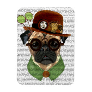 Mops mit Steampunk Bowler Hat Magnet