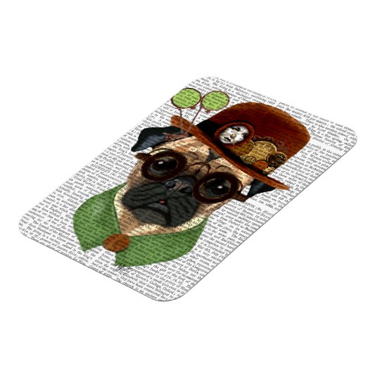Mops mit Steampunk Bowler Hat Magnet (Linke Seite)