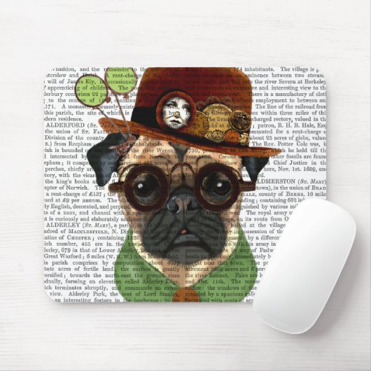Mops mit Steampunk Bowler Hat Mousepad (Mit Mouse)