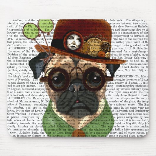 Mops mit Steampunk Bowler Hat Mousepad (Vorne)
