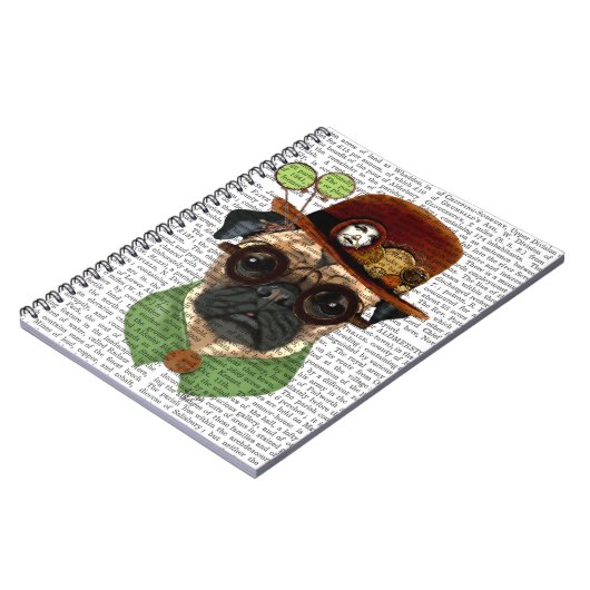 Mops mit Steampunk Bowler Hat Notizblock (Linke Seite)
