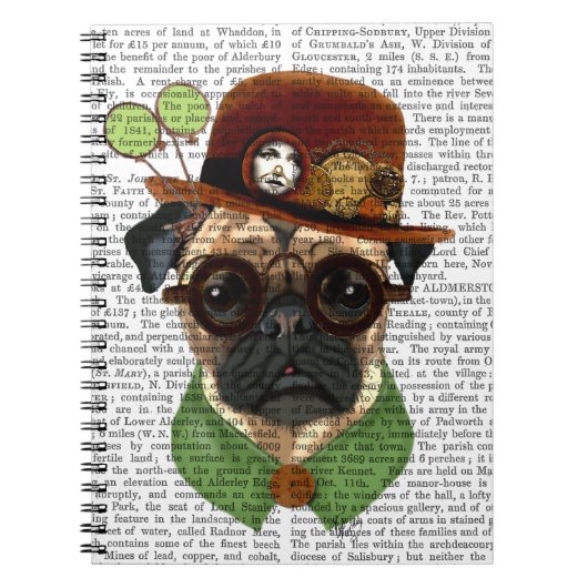 Mops mit Steampunk Bowler Hat Notizblock (Vorderseite)