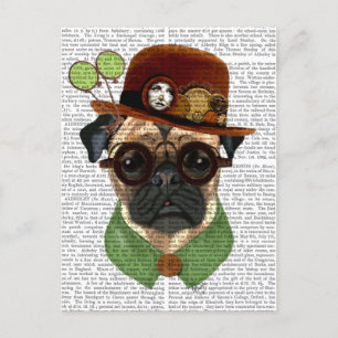 Mops mit Steampunk Bowler Hat Postkarte