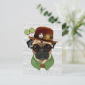 Mops mit Steampunk Bowler Hat Postkarte (Stehend Vorderseite)