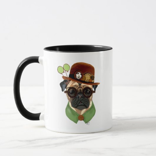 Mops mit Steampunk Bowler Hat Tasse (Links)