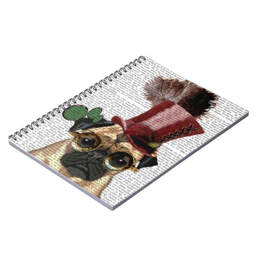 Mops mit Steampunk-Stilspitze Notizblock (Linke Seite)