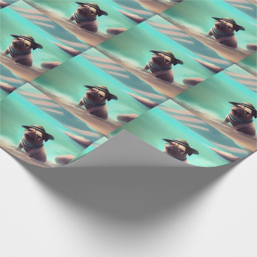 Mops mit Strandmalerei Geschenkpapier (Ecke)