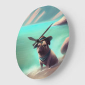 Mops mit Strandmalerei Große Wanduhr (Winkel)