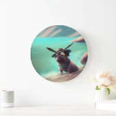 Mops mit Strandmalerei Große Wanduhr (Zuhause)