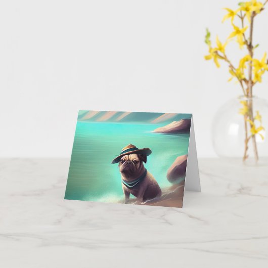 Mops mit Strandmalerei Karte (Gelbe Blume)