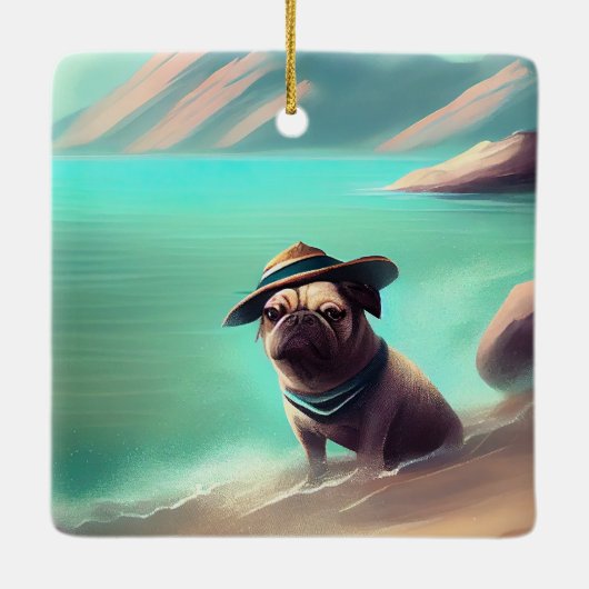 Mops mit Strandmalerei Keramikornament (Rückseite)