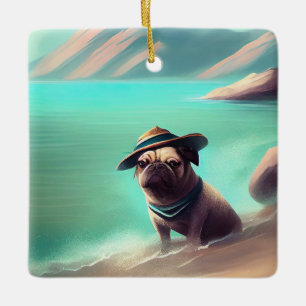 Mops mit Strandmalerei Keramikornament