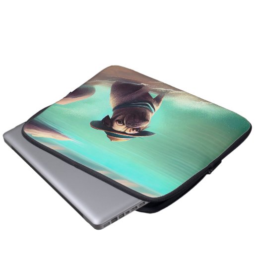 Mops mit Strandmalerei Laptopschutzhülle (Vorne Knopf)