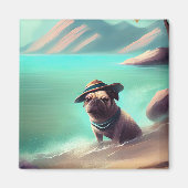 Mops mit Strandmalerei Magnet (Vorne)