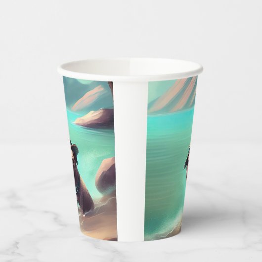 Mops mit Strandmalerei Pappbecher (Links)