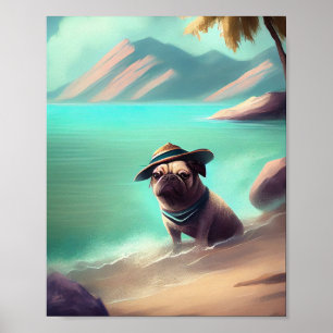 Mops mit Strandmalerei Poster