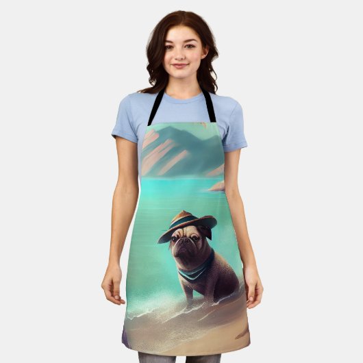 Mops mit Strandmalerei Schürze (Getragen)