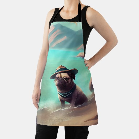 Mops mit Strandmalerei Schürze (InSitu)
