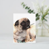 Mops mit Thermometer auf Postkarte (Stehend Vorderseite)