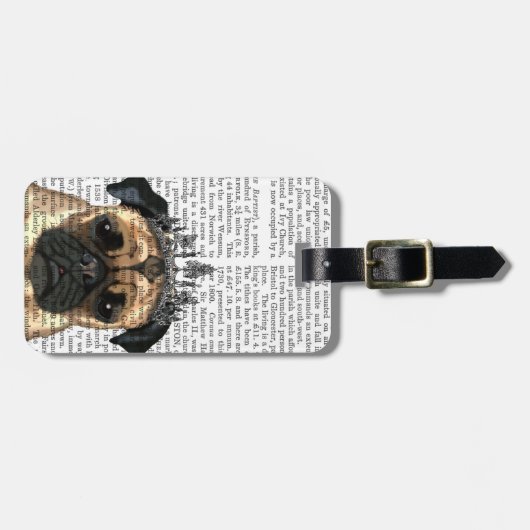 Mops mit Tiara Gepäckanhänger (Vorderseite horizontal)