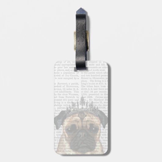 Mops mit Tiara Gepäckanhänger (Rückseite vertikal)