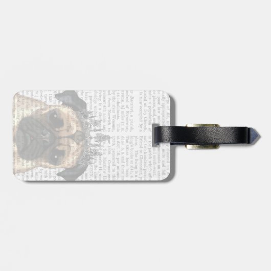 Mops mit Tiara Gepäckanhänger (Rückseite horizontal)