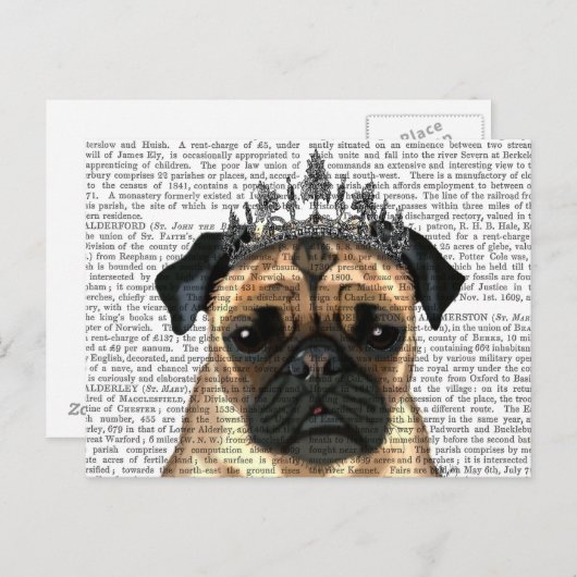 Mops mit Tiara Postkarte (Vorne/Hinten)