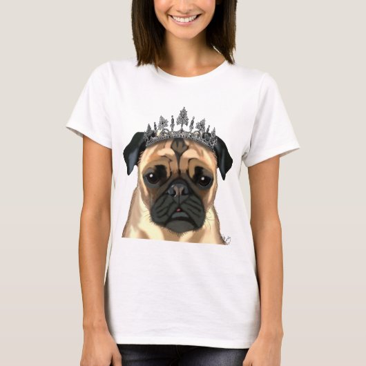 Mops mit Tiara T-Shirt (Vorderseite)