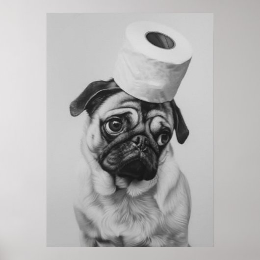 Mops mit Toilettenpapier Poster (Vorne)