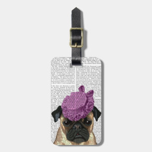Mops mit vintage lila Hut Gepäckanhänger