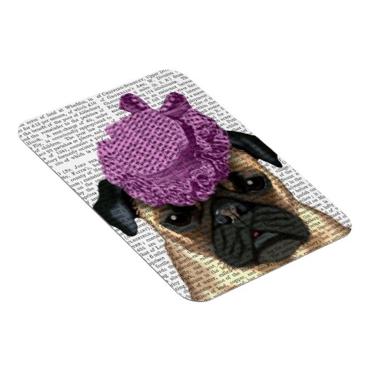 Mops mit Vintagem Lila Hut Magnet (Rechte Seite)