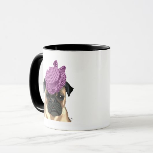 Mops mit Vintagem Lila Hut Tasse (Vorderseite Links)