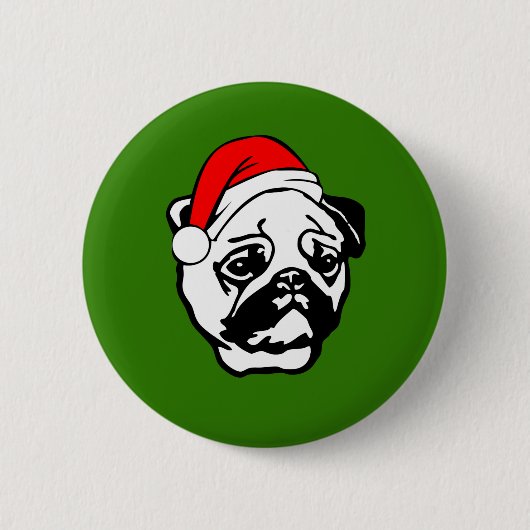 Mops mit Weihnachts-Weihnachtsmannmütze Button (Vorderseite)