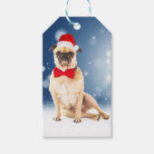 Mops mit Weihnachts-Weihnachtsmannmütze Geschenkanhänger (Vorderseite)