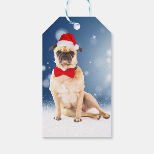 Mops mit Weihnachts-Weihnachtsmannmütze Geschenkanhänger (Rückseite)