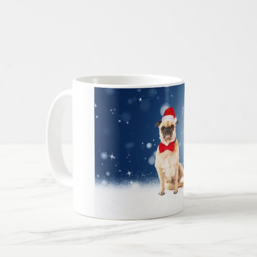 Mops mit Weihnachts-Weihnachtsmannmütze Kaffeetasse (Vorderseite Links)