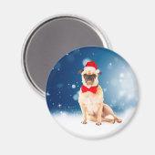 Mops mit Weihnachts-Weihnachtsmannmütze Magnet (Vorderseite/Rückseite)