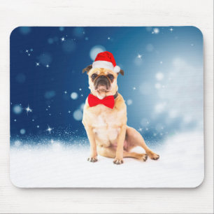Mops mit Weihnachts-Weihnachtsmannmütze Mousepad