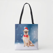 Mops mit Weihnachts-Weihnachtsmannmütze Tasche (Vorderseite)