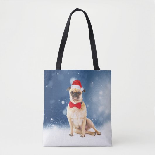 Mops mit Weihnachts-Weihnachtsmannmütze Tasche (Vorderseite)