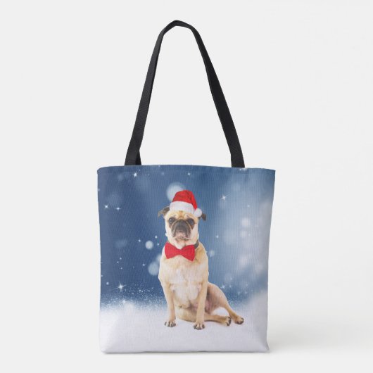 Mops mit Weihnachts-Weihnachtsmannmütze Tasche (Rückseite)