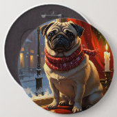 Mops mit Weihnachtsbeleuchtung Urlaub Button (Vorne & Hinten)
