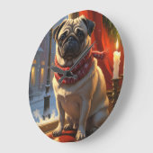 Mops mit Weihnachtsbeleuchtung Urlaub Große Wanduhr (Winkel)