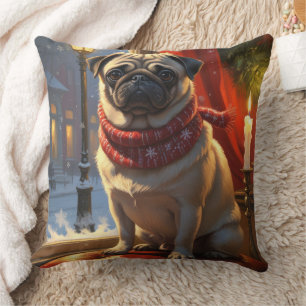 Mops mit Weihnachtsbeleuchtung Urlaub Kissen