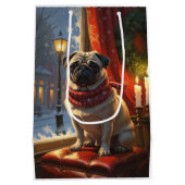 Mops mit Weihnachtsbeleuchtung Urlaub Mittlere Geschenktüte (Rückseite)
